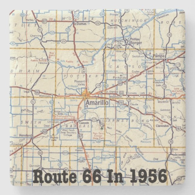 Porta-copo De Pedra Mapa De Amarillo Route 66 Em 1956 (Frente)