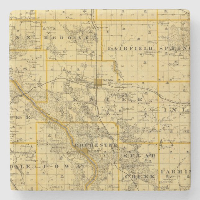 Porta-copo De Pedra Mapa de Cedar County, estado de Iowa (Frente)