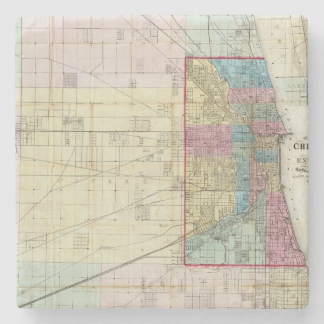 Porta-copo De Pedra Mapa de Chicago (Frente)