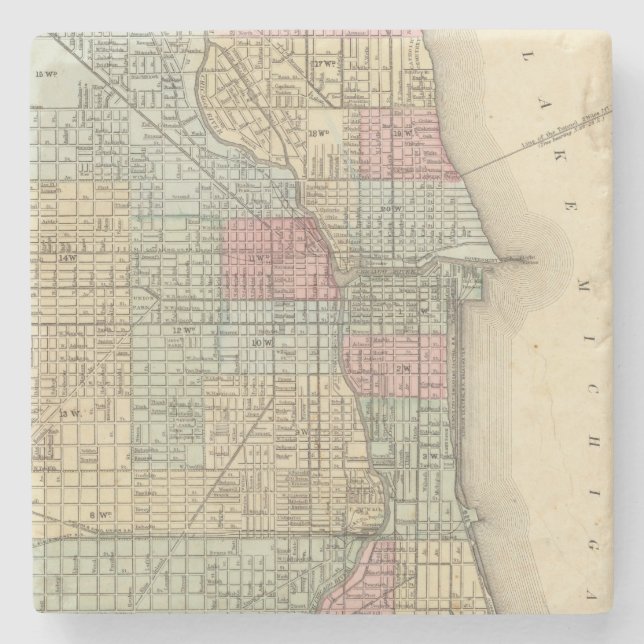Porta-copo De Pedra Mapa de Chicago por Mitchell (Frente)