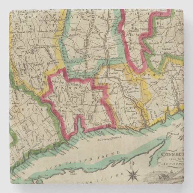 Porta-copo De Pedra Mapa de Connecticut (Frente)