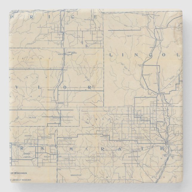 Porta-copo De Pedra Mapa de estradas 3 da bicicleta de Wisconsin (Frente)