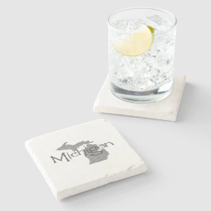 Porta-copo De Pedra Mapa de Michigan Moldou Cinza de Vintage