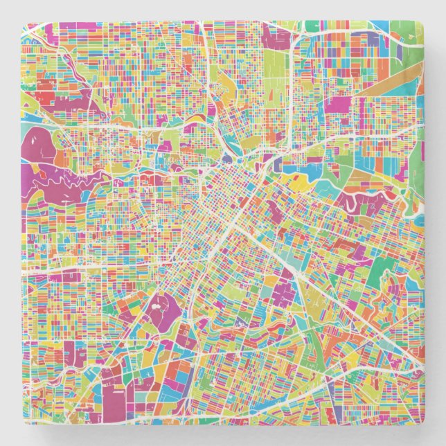 Porta-copo De Pedra Mapa de néon de Houston, Texas | (Frente)