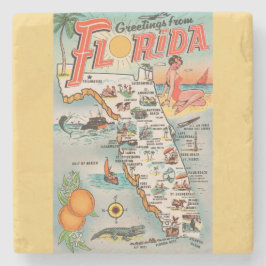 Porta-copo De Pedra Mapa de Saudações da Vintage Florida