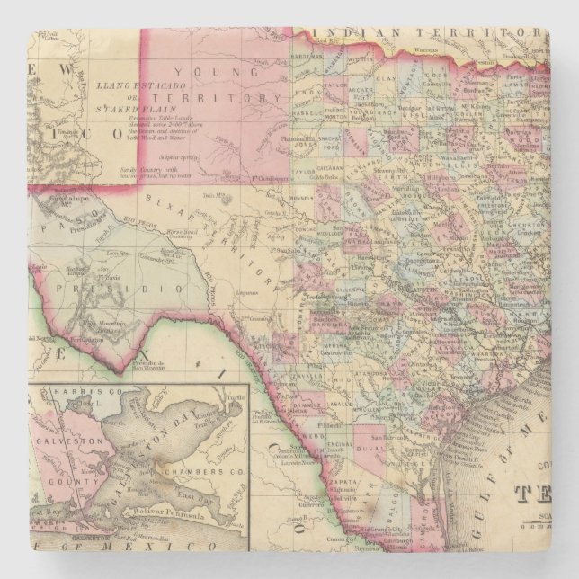 Porta-copo De Pedra Mapa de Texas por Mitchell (Frente)