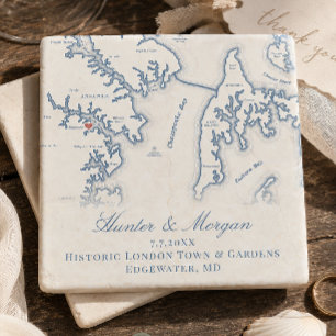 Porta-copo De Pedra Mapa do Casamento Histórico de London Town Edgewat