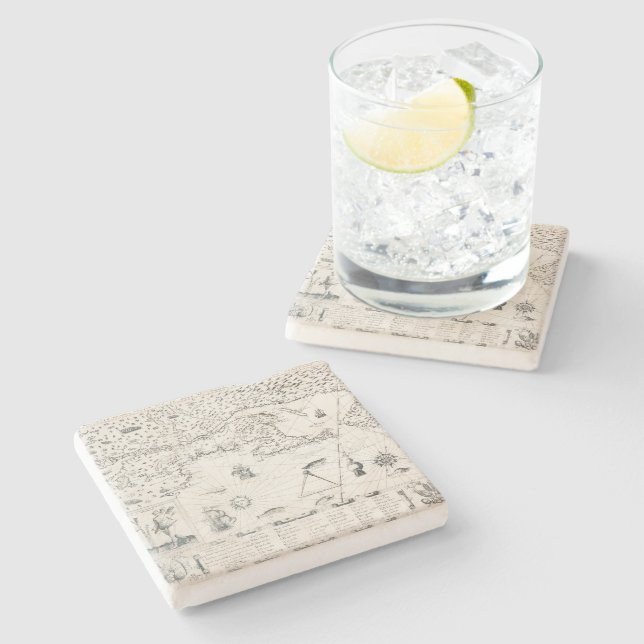 Porta-copo De Pedra Mapa do Mundo Medieval Quebec - Nouvelle - França  (Lateral)