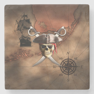 Porta-copo De Pedra Mapa do pirata