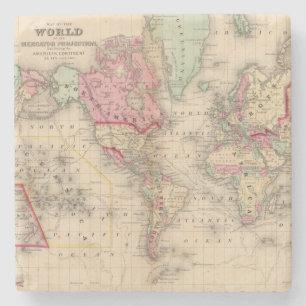 Porta-copo De Pedra Mapa do proj de Mercator do mundo por Mitchell