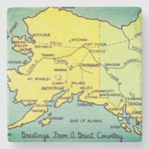 Porta-copo De Pedra Mapa do Vintage Alaska - Estreito de Bering, Nome,
