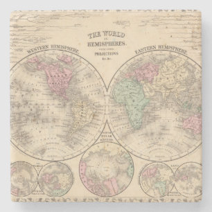 Porta-copo De Pedra Mapa dos hemisférios do mundo por Mitchell