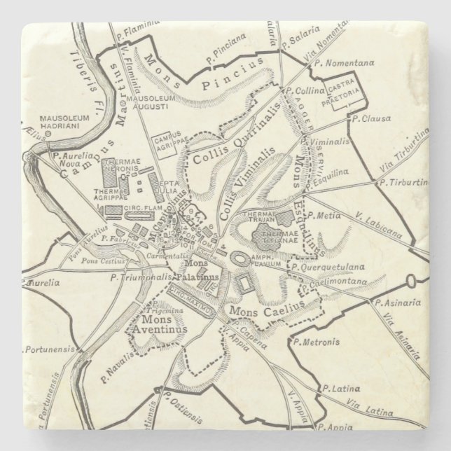Porta-copo De Pedra Mapa histórico da cidade de Roma (Frente)