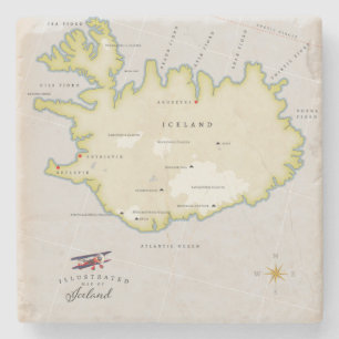 Porta-copo De Pedra Mapa ilustrado da Islândia