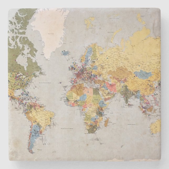 Porta-copo De Pedra mapa mundial (Frente)