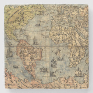 Porta-copo De Pedra Mapa Mundial Vintage Atlas Antiquado Histórico