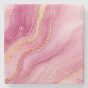 Porta-copo De Pedra Marble Elegante rosa e Dourado