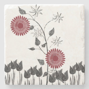 Porta-copo De Pedra Marble Stone Porta copos Floral