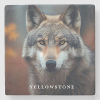 Marble Stone Porta copos-Yellowstone Wolf