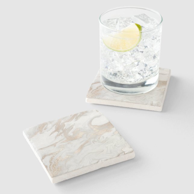 Porta-copo De Pedra Marble Stone White Dourada Beige Ivory Cream Cinza (Lateral)