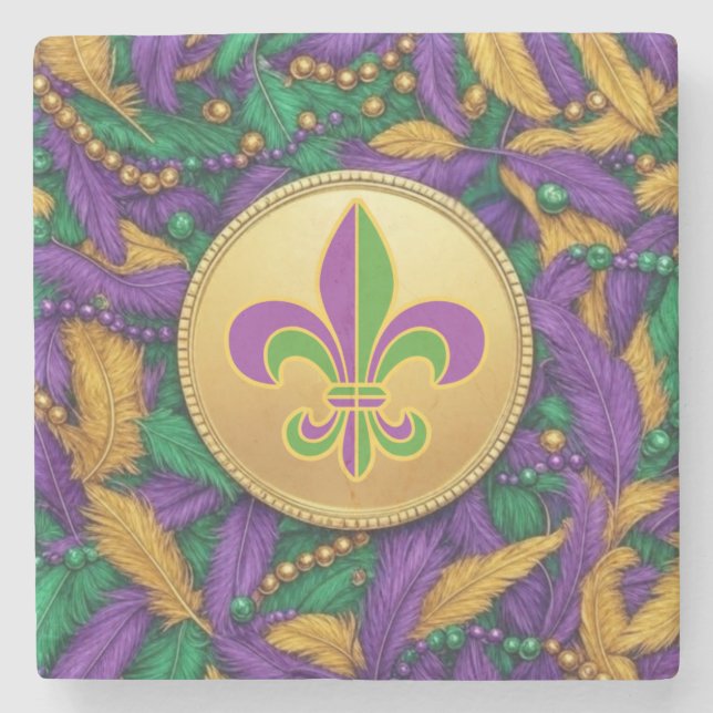 Porta-copo De Pedra Mardi Gras Fleur de lis (Frente)