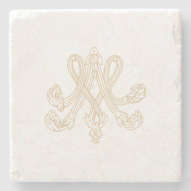 Porta-copo De Pedra Marie Antoinette chic - Royal Monogram Shabby - (Frente)