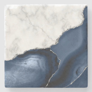 Porta-copo De Pedra Marinho Azul Agate Glitor Branco Marmorre