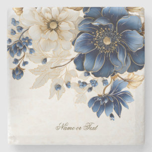 Porta-copo De Pedra Marinho Azul Ouro Branco Prata Floral