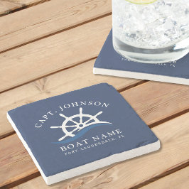 Porta-copo De Pedra Marinho de Onda Azul Náutica Capitão Navio Barco E
