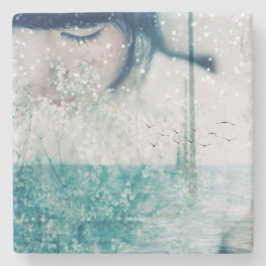 Porta-copo De Pedra Mármore de brilho branco do oceano do verde