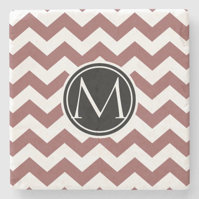 Porta-copo De Pedra Marsala Chevron Monogrammed (Frente)