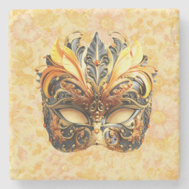 Porta-copo De Pedra Máscara de pena amarela sobre padrão floral