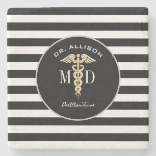 Porta-copo De Pedra Médico Elegante Black White Personalizado