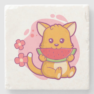 Porta-copo De Pedra Melancia Gato-Gato-Gato Kawaii
