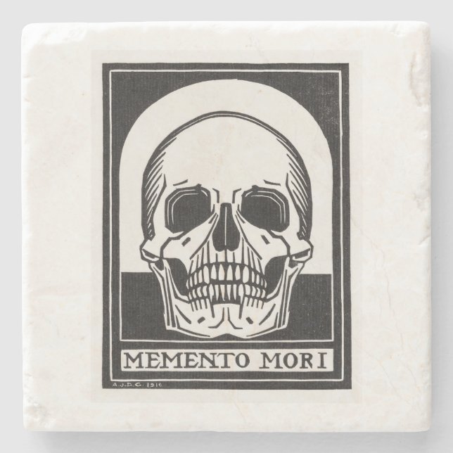 Porta-copo De Pedra Memento Mori Skull Art (Frente)