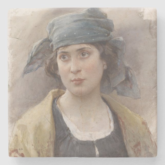 Porta-copo De Pedra Menina com véu verde (por Ludwig Passini) (Frente)