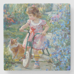 Porta-copo De Pedra Menina de Bicicleta de Bela Arte
