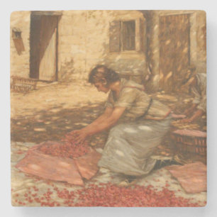 Porta-copo De Pedra Menina embalando cerejas na Provença (França)