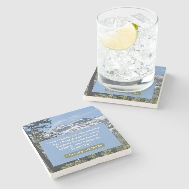 Porta-copo De Pedra Mensagem de Fé - Bíblia Verse - 1 Timothy 1-12 - (Lateral)