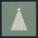 Porta-copo De Pedra Mercado de inverno 07 Vintage Árvore de Natal Verd<br><div class="desc">Ilustração do Abstrato de Árvore natal vintage - Árvore de Natal Branca em Creme em Fundo Verde - Tipografia: Mercado de inverno em Nova Iorque.</div>