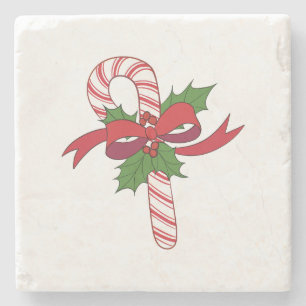 Porta-copo De Pedra Merry Christmas Candy Cane