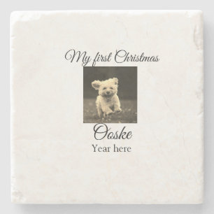 Porta-copo De Pedra Meu primeiro Natal adiciona nome de animal data an