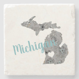 Porta-copo De Pedra Michigan Floral Cheia Silhouette com "Michigan"
