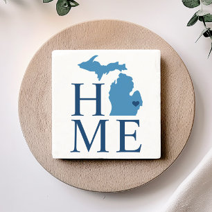 Porta-copo De Pedra Michigan Home Blue and Navy Custom City Heart