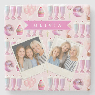 Porta-copo De Pedra Milkshake Rosa Personalizado Retro Fofo Coquette