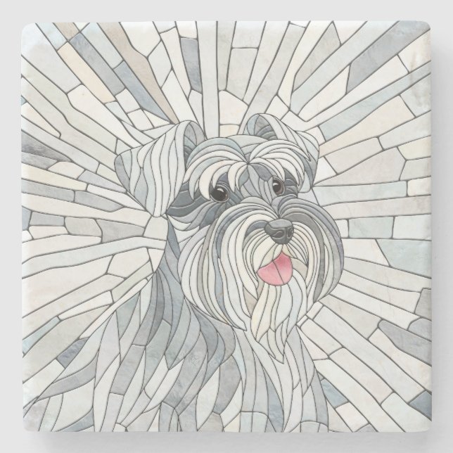 Porta-copo De Pedra Miniatura Schnauzer - Arte do Mosaico (Frente)