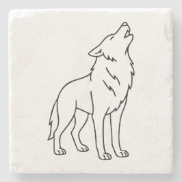 Porta-copo De Pedra Minimalist Wolf Line Art – Howling Wildlife