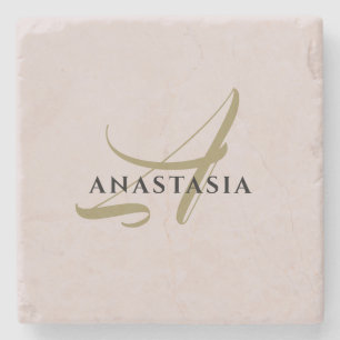 Porta-copo De Pedra Mínimo de monograma - esmalte cor-de-rosa preto