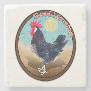 Porta-copo De Pedra Minorca Rooster Boa Manhã Vintage Oval