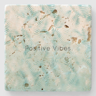 Porta-copo De Pedra Mint Aqua Ombre Folhas Tropicais   